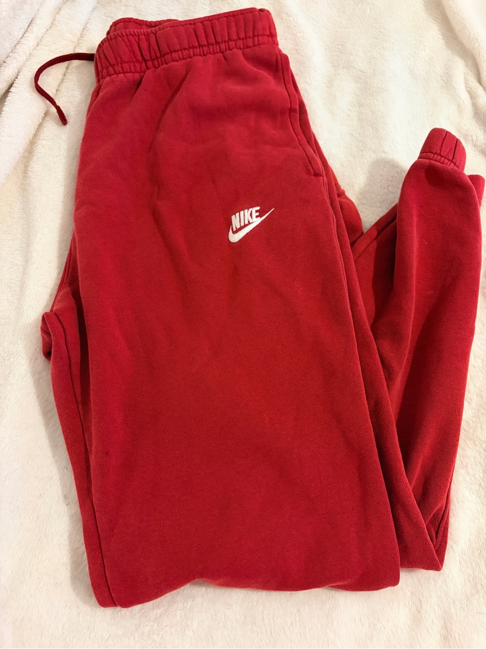 Nike Men’s Red Fleece Joggers with Drawstring Waist